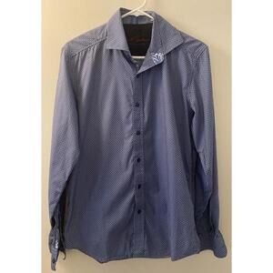 Robert Graham Men's Size S Blue Tiny Check Flip Cuff Long LS Button Shirt